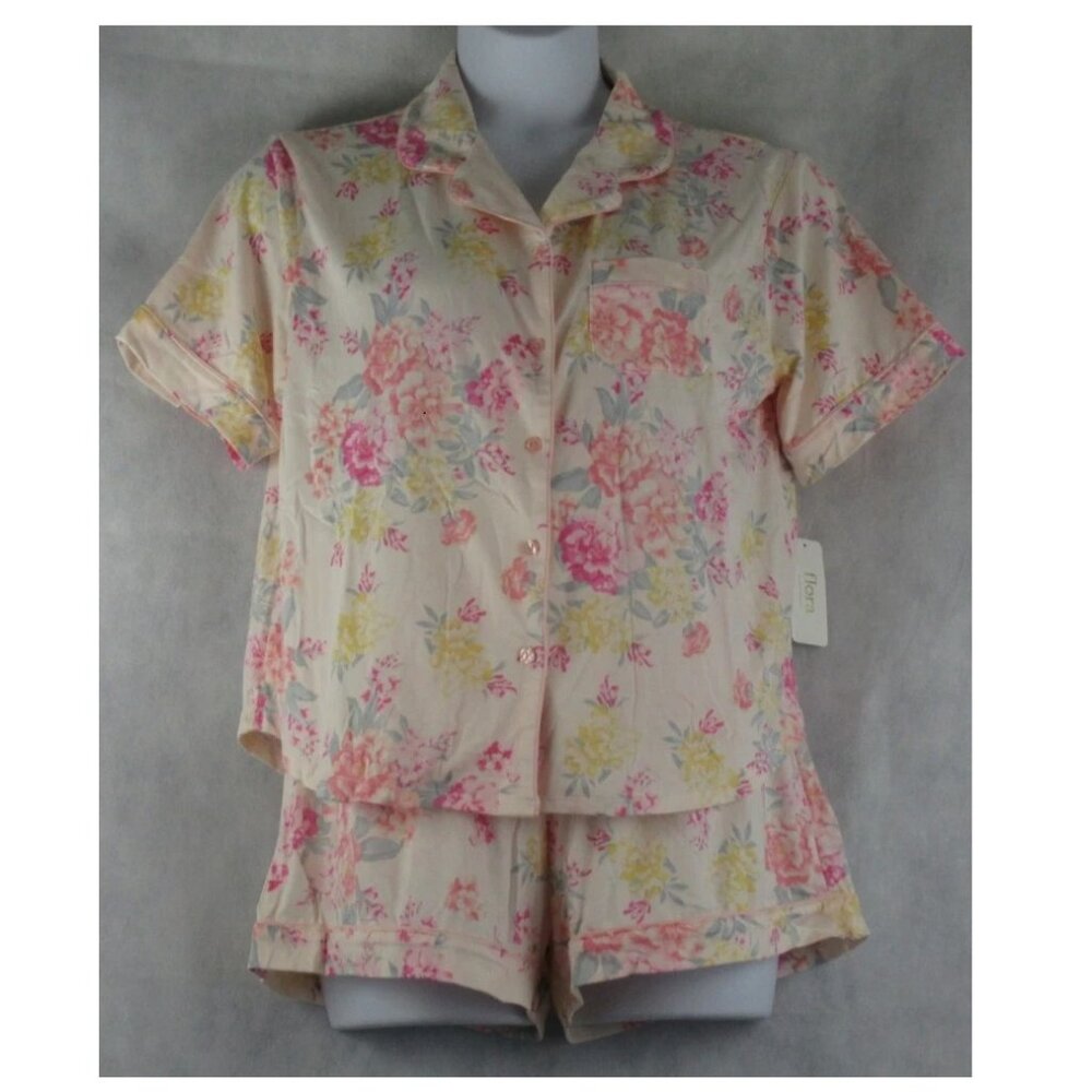 Flora by Flora Nikrooz Women's 2-Piece Shorty Pajama Set, Multi Floral, Large